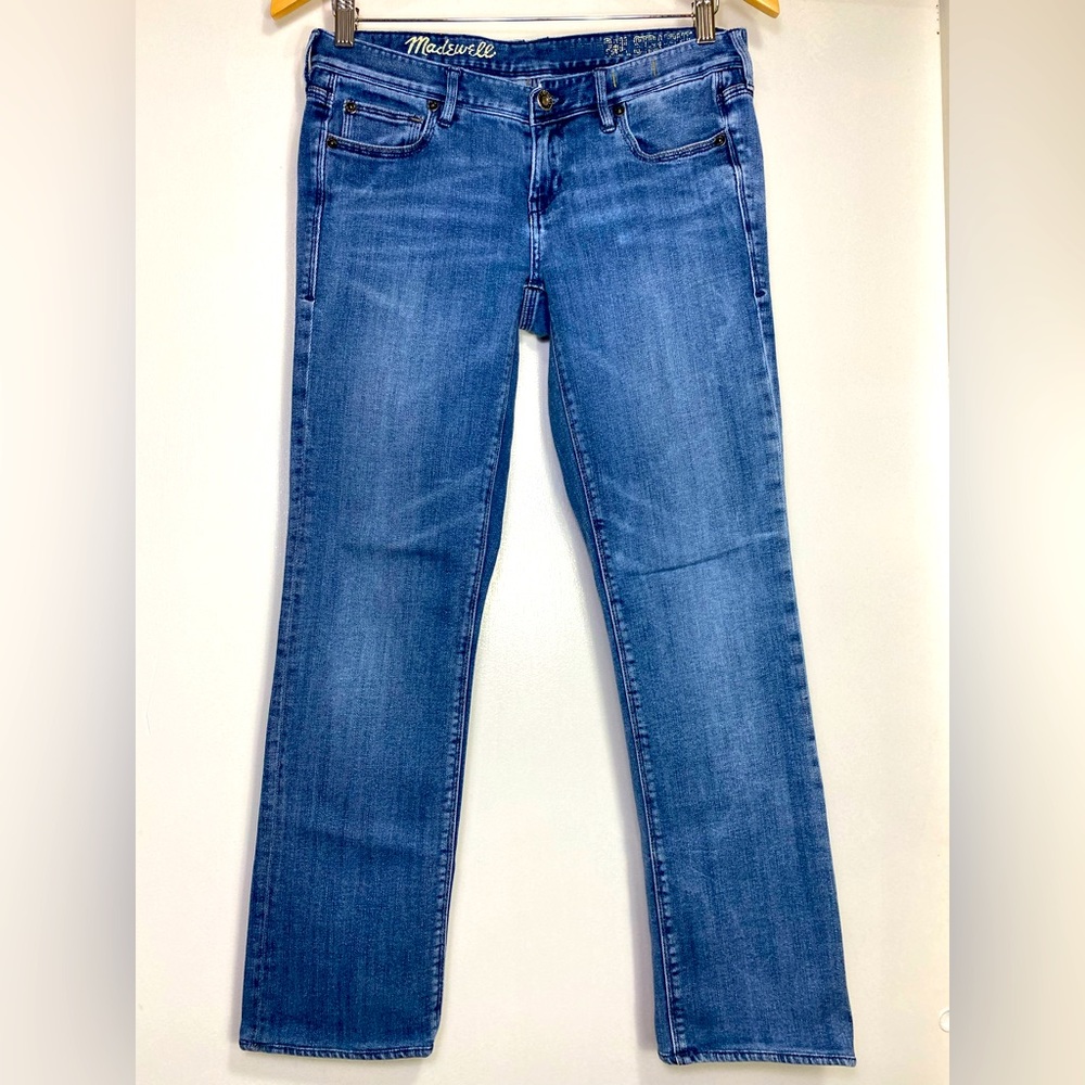 Madewell Rail Straight Light Blue Distressed Denim Low Rise Women’s Jeans, 27